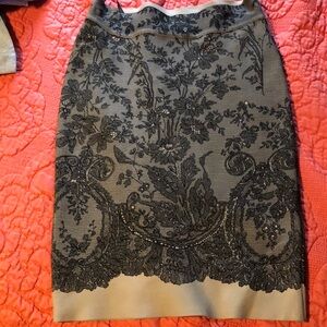 BCBGMaxAzria Black and Tan Embellished Pencil Skirt